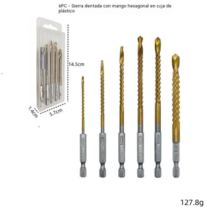 🛠️🔩【6 kusov v krabici】Vrtáky do dreva s pílovým profilom a šesťhrannou stopkou (rýchlorezná oceľ)