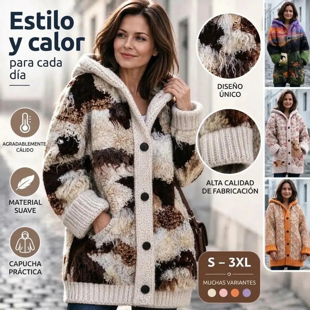 ✨✨ Último día – 50 % de descuento【S–6XL】✨ Elegante chaqueta de invierno acolchada para mujer, con capucha y estampado