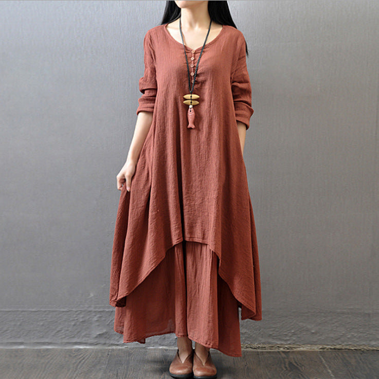 ✨🍁【Jesienna nowość】【S-5XL】✨Dostojna i elegancka sukienka z wielowarstwowymi, prostymi, jednolitymi falbanami i dopasowanym krojem.