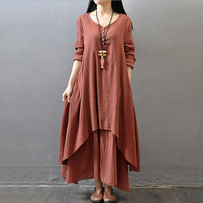 ✨🍁【Jesienna nowość】【S-5XL】✨Dostojna i elegancka sukienka z wielowarstwowymi, prostymi, jednolitymi falbanami i dopasowanym krojem.