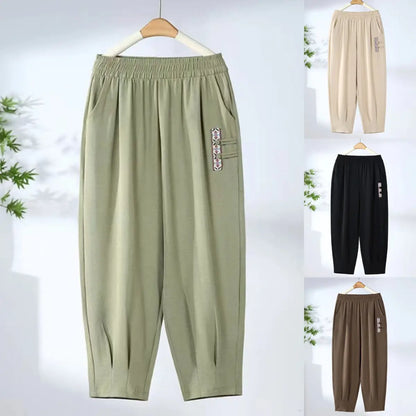【M-4XL】 Nowe letnie cienkie bawełniane spodnie lniane z dziewięcioma punktami