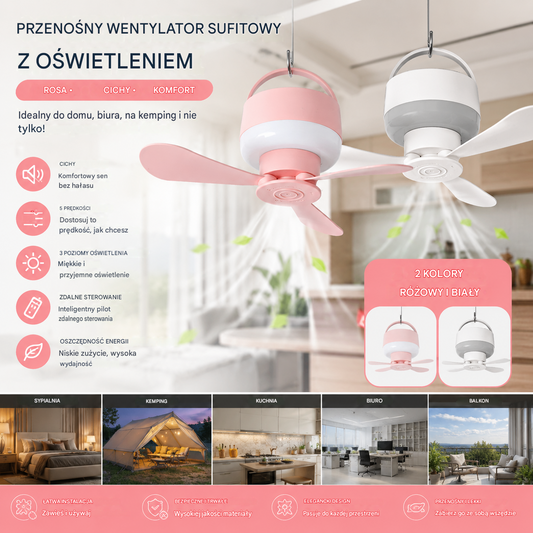 ⏰ Oferta limitowana: Wentylator sufitowy z akumulatorem i oświetleniem LED! 🌬️✨