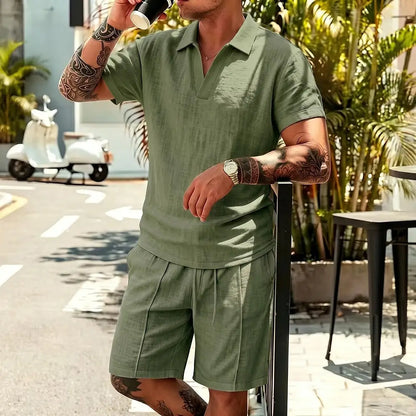【M-3XL】Conjunto de lino de verano para hombre, material transpirable, corte holgado, un básico de verano.