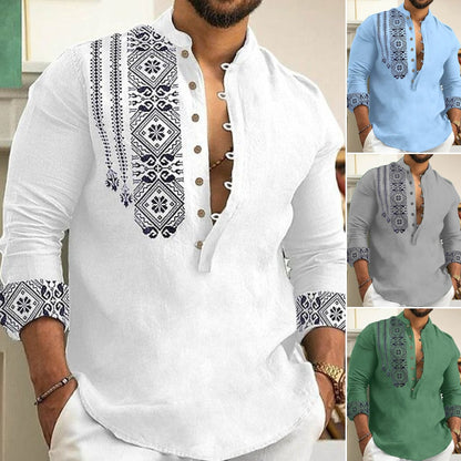 🥰Nuevas camisas de hombre europeas y americanas de moda de verano, cuello alto de moda, medio cárdigan, informales y versátiles.