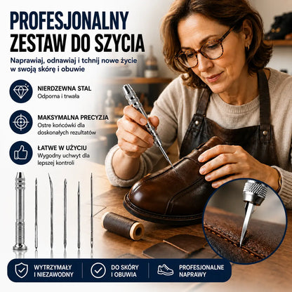 🧵【Kup 1, otrzymaj 1 gratis】👞 Zestaw 5 w 1 z wymiennymi igłami do szycia – Profesjonalny zestaw do naprawy obuwia i rękodzieła skórzanego 🛠️✨