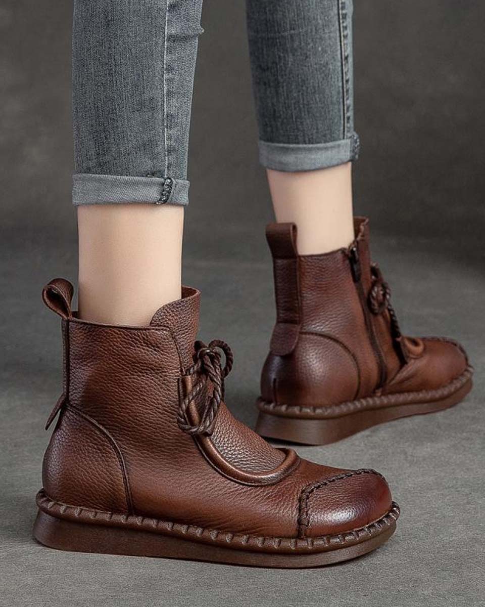 🌷Nowości z wczesnej jesieni 2025 w przedsprzedaży 🎉🌟【35-40】👢Klasyczne, damskie, retro, modne, krótkie, skórzane buty z miękką podeszwą i bocznym zamkiem błyskawicznym