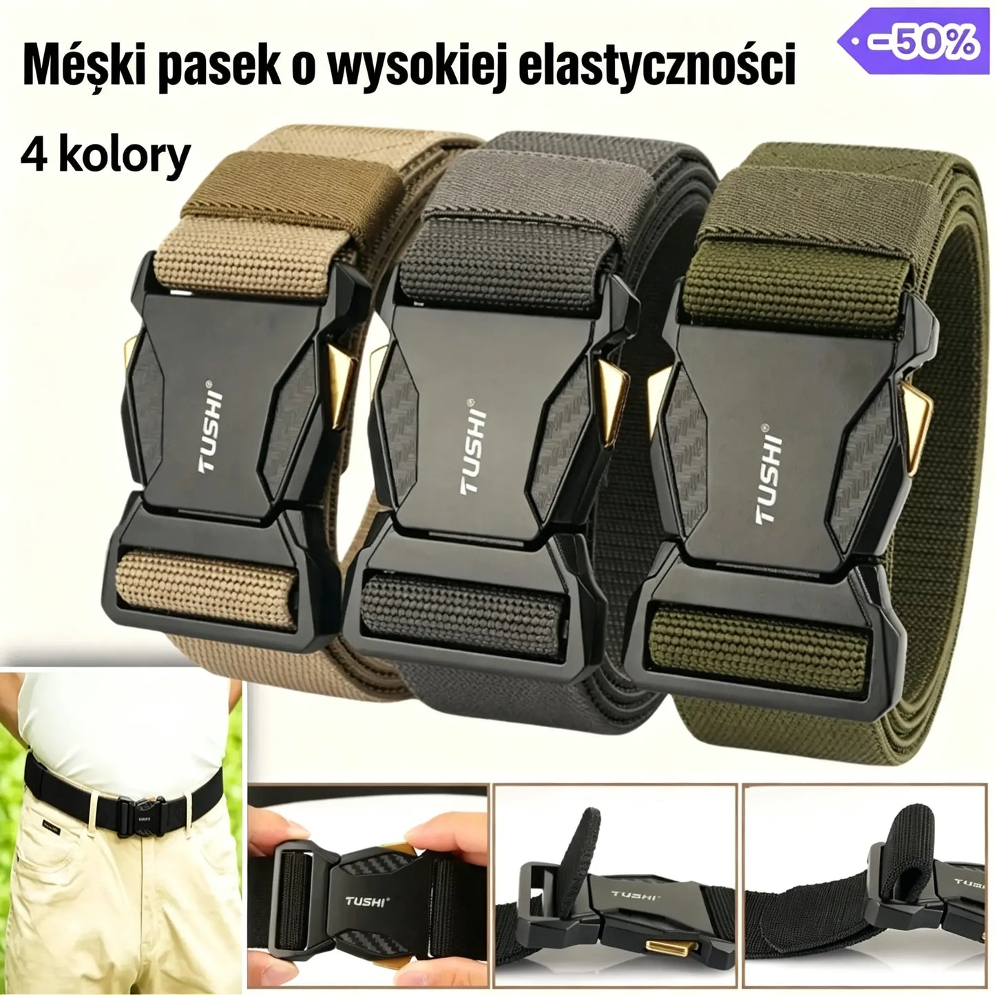 🔥50% zniżki【Długość 120 cm】✅ Męski pasek o wysokiej elastyczności, odpowiedni na każdą okazję: podróż, biznes, wypoczynek