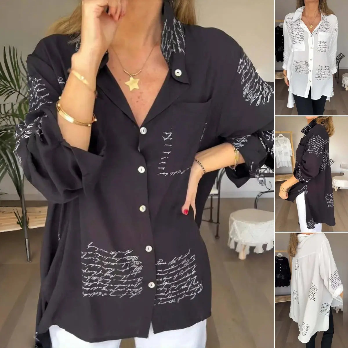🎁👚【S-5XL】💖2026 nowa modna koszula z nadrukiem na klapach, modna odzież wierzchnia, wygodna i oddychająca