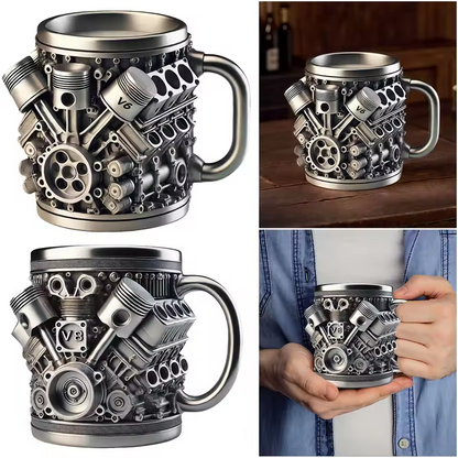 🎁Гореща разпродажба——50% отстъпка🔥☕ Чаша за кафе от неръждаема стомана Creative Engine V6V8, механичен дизайн
