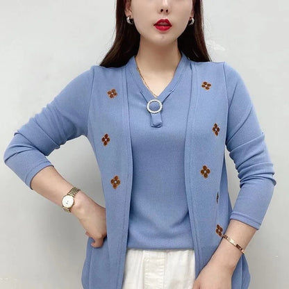 🎁💕【M-5XL】Luźna damska koszula, imitacja dwuczęściowego kompletu, elegancki i swobodny styl na lato.
