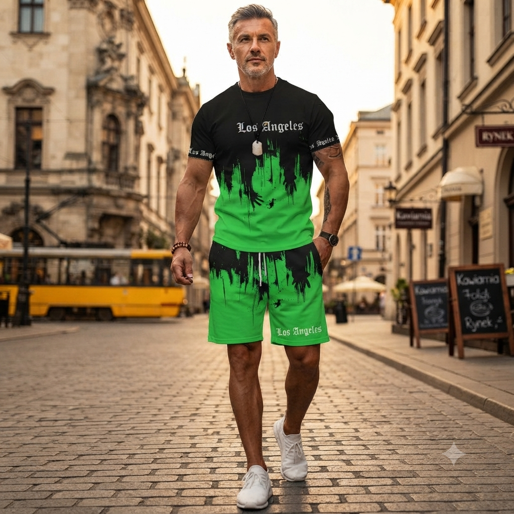 【Płatność przy odbiorze】Męski 2-częściowy letni zestaw sportowy – wygodna koszulka z krótkim rękawem i spodenki na co dzień i do domu