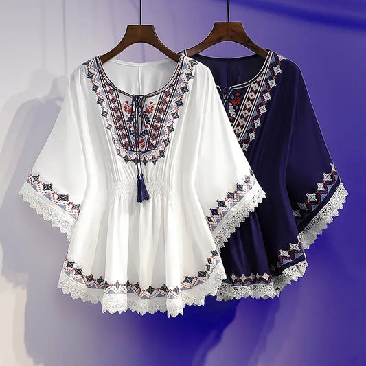 🔥💖【S~5XL】 Damski top z haftem w dużych rozmiarach Nowe letnie topy