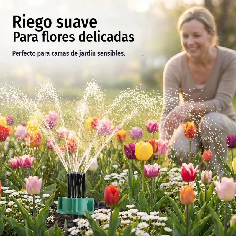 ✨ Aspersor automático multicabezal de jardín de 360°