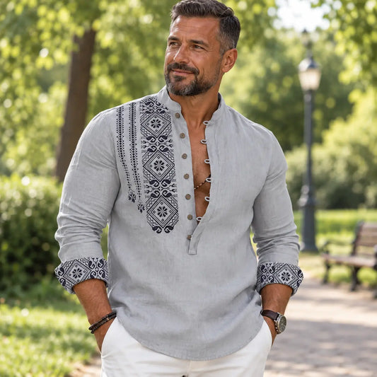 👔【S-3XL】Muška ljetna nova stilska tanka košulja dugih rukava s ovratnikom i stojećim ovratnikom