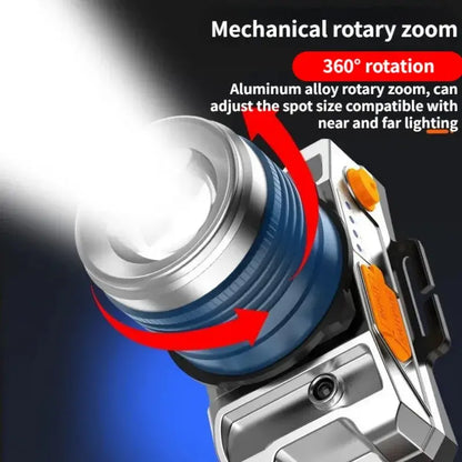 【🔥Ostatni dzień z 50% rabatem!】💡Latarka czołowa LED z czujnikiem, długim czasem pracy na baterii i obrotowym zoomem.