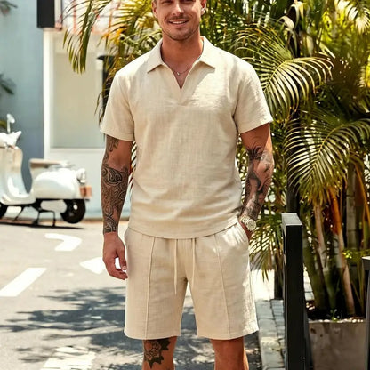 【M-3XL】Conjunto de lino de verano para hombre, material transpirable, corte holgado, un básico de verano.