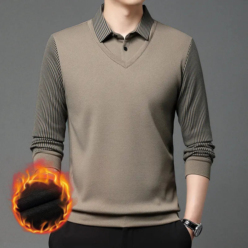 【M-4XL】 Polo majica dvodijelnog izgleda s prugama u stilu imitacije patchworka