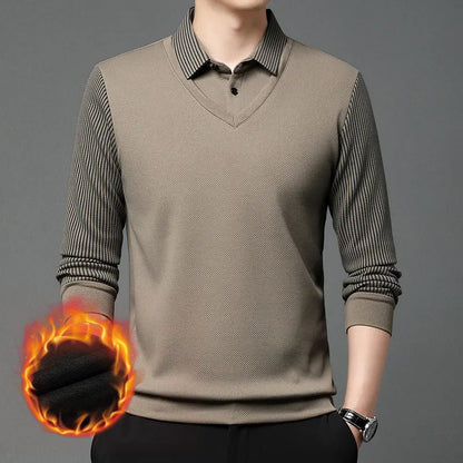 【M-4XL】 Polo estilo dos piezas con rayas de efecto patchwork