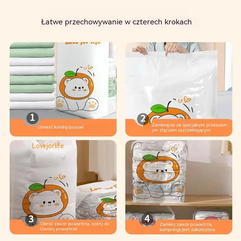 ✨🗃️ Zestaw 5 elementów 💨 Duże kompresowalne torby do przechowywania: Nie wymagają pompki, są szczelne, idealne do oszczędzania miejsca w walizce i w domu ✈️