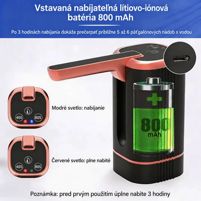 🚰【1 kus】Skladací elektrický dávkovač vody – prenosné USB čerpadlo na prečerpávanie vody, univerzálne pre 2-5-galónové džbány, dávkovanie vody na kempovanie a do domácnosti.