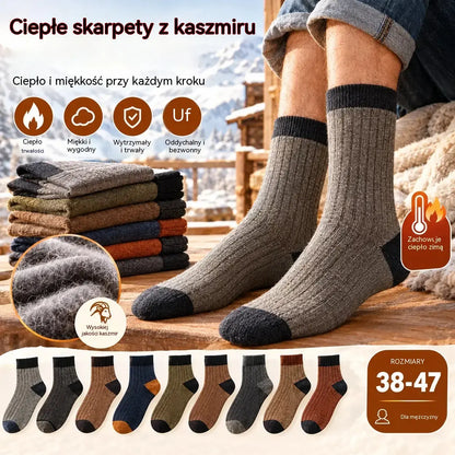 【10 par】【38–47】Nowe, ciepłe, dzianinowe skarpety męskie z blokami kolorów w stylu retro