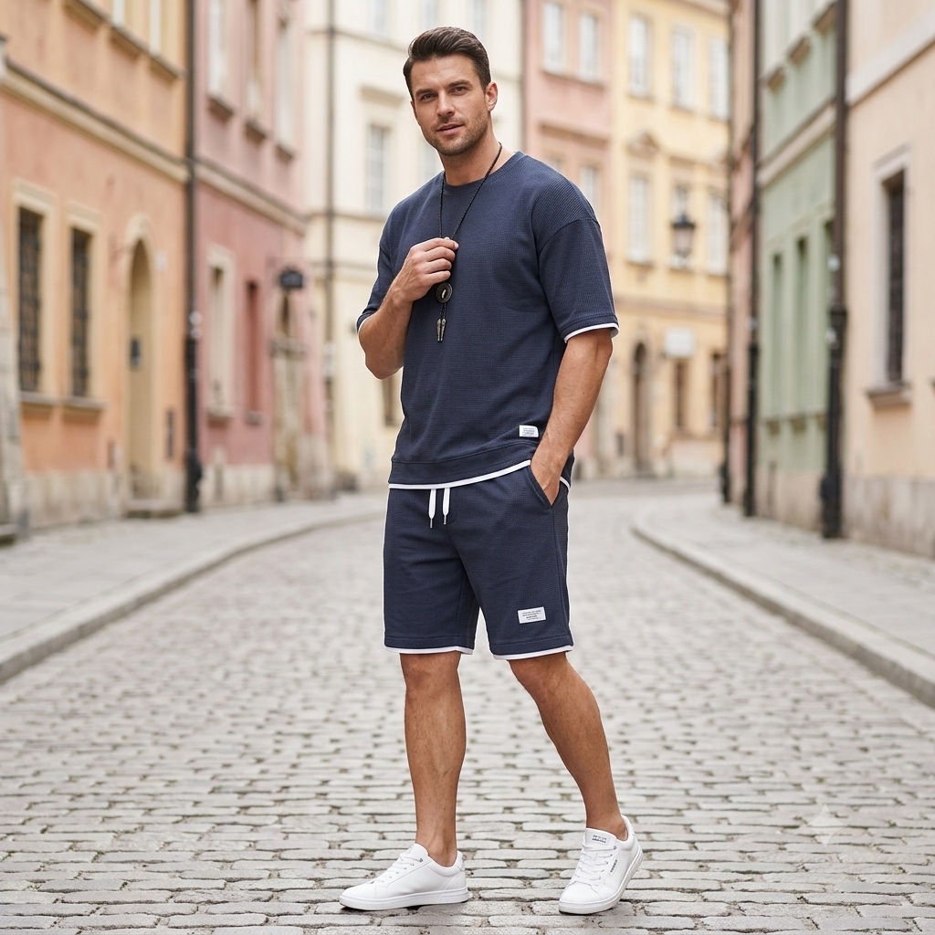 🔥😎【Nowość!✨】【Koszulka + spodenki】Męski, oddychający zestaw sportowy, stylowy i swobodny, idealny na lato.