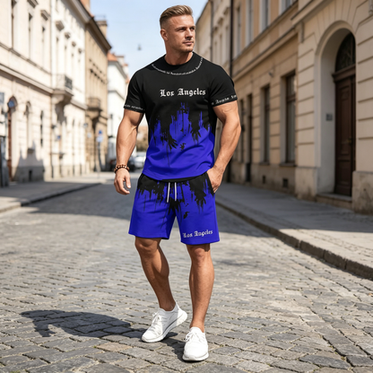 【Płatność przy odbiorze】Męski 2-częściowy letni zestaw sportowy – wygodna koszulka z krótkim rękawem i spodenki na co dzień i do domu