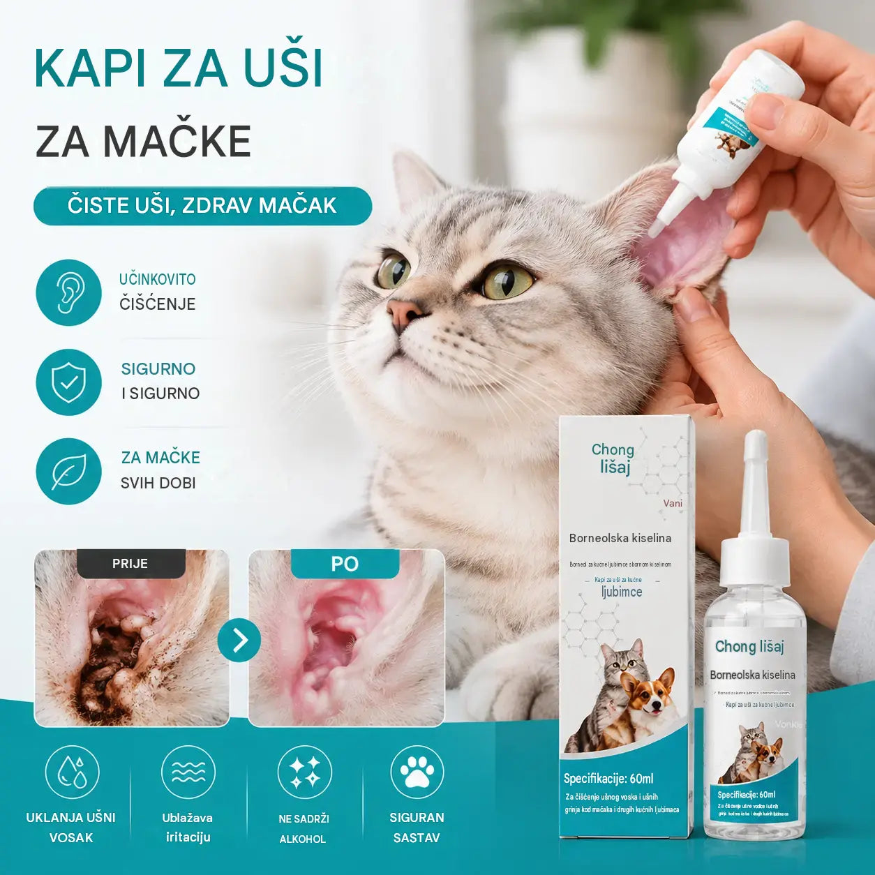 【Kupite 1, dobijte 1 gratis】 🐱🐶 Nježne kapi za čišćenje ušiju za kućne ljubimce – Recite zbogom bolestima uha