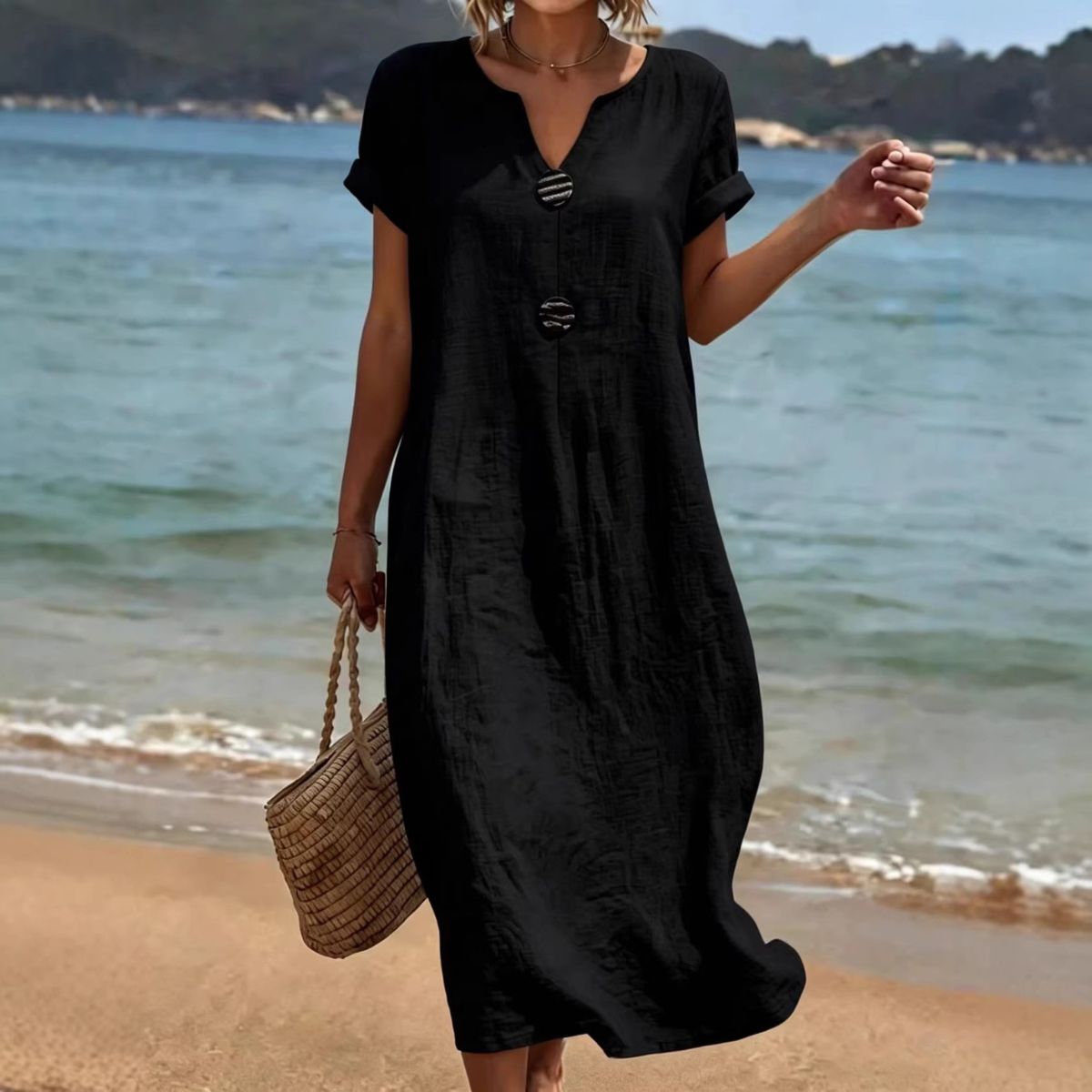 👗Ljetna haljina od lana i pamuka | Široki kroj, laska figuri, lagana i prozračna, elegantna i udobna za nošenje cijeli dan 【S-3XL】