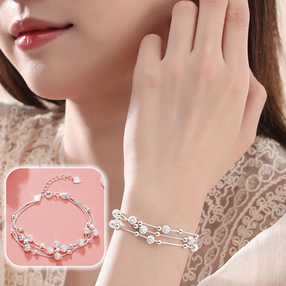 🍨【Compre 1 y obtenga 1 gratis】🧊 Pulsera creativa y minimalista de plata 999 con cuentas de la suerte “Tres vidas, tres mundos” brillantes, pulsera de plata para mujer