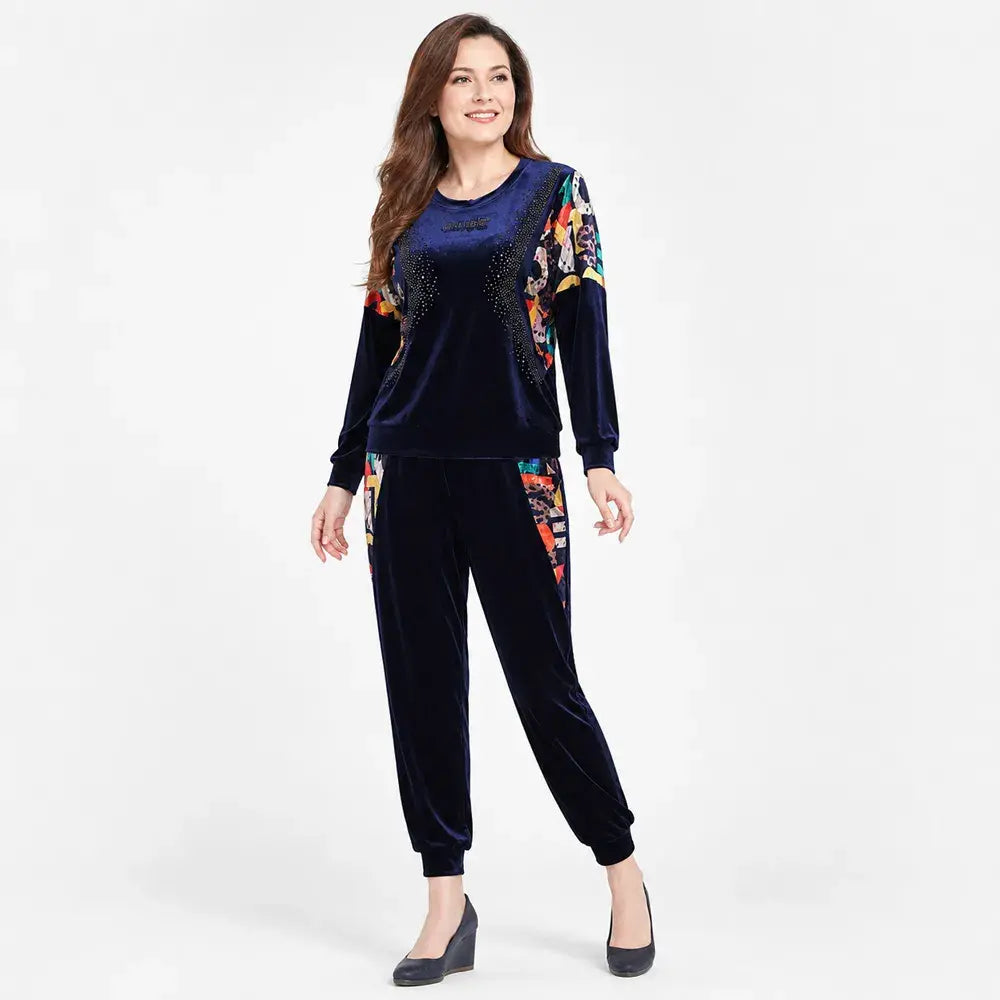 🔥【S-5XL】【Kurtka + spodnie】😍 Nowy jesienny, swobodny, złoty aksamitny dres w dużym rozmiarze