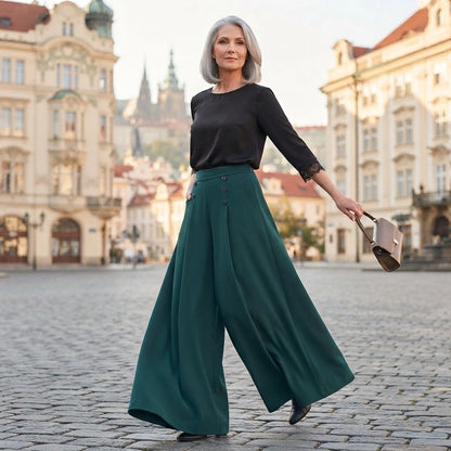【M-5XL】Eleganckie spodnie damskie plisowane z wysokim stanem i szerokimi nogawkami, luźny krój, podkreślające figurę, przewiewne i wygodne latem.