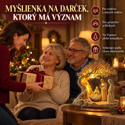 ✨🕯️Stolová dekorácia s motívom Narodenia Pána a stromom života – jemné svetlo pre sviatočnú atmosféru.