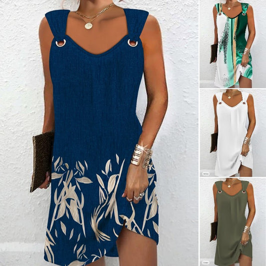 💜🤍【S-2XL】Vestido de primavera/verano 2025 sin mangas con cuello en V y botones metálicos