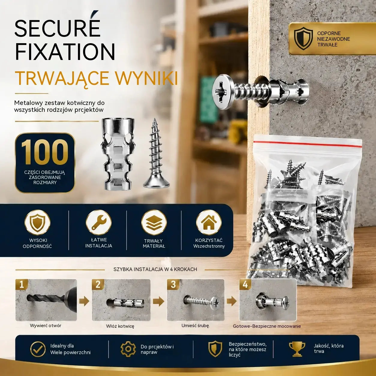 🛠️【100 par】🔩 Zestaw samowiercących kotew do płyt gipsowo-kartonowych ze śrubami 🧱 – łatwe w montażu akcesoria do montażu na ścianie
