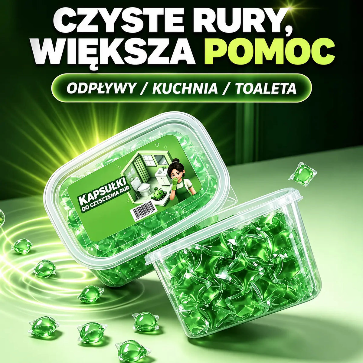 Zestaw 2 opakowań (łącznie 100 kapsułek) w cenie 109 PLN. Rozpuszczalne w wodzie kapsułki dezodoryzujące, przeznaczone do usuwania nieprzyjemnych zapachów z odpływów.