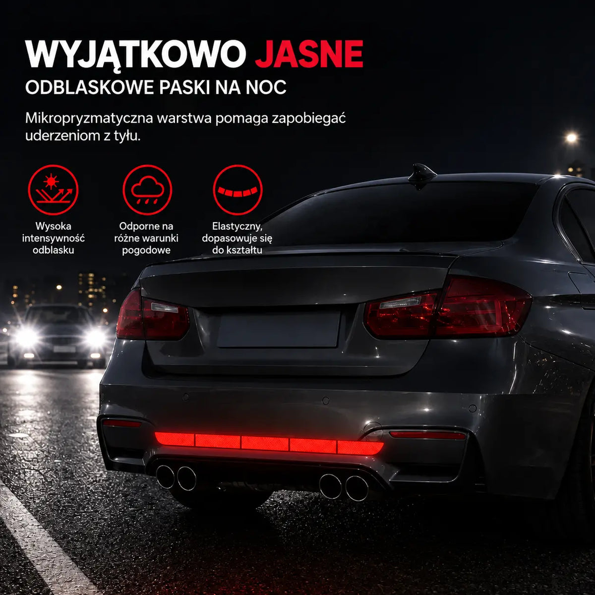 【10 sztuk za jedyne 89 zł】✨🚗 Przyciągają wzrok od pierwszego spojrzenia! Odblaskowe listwy ochronne na zderzak o wysokiej widoczności.