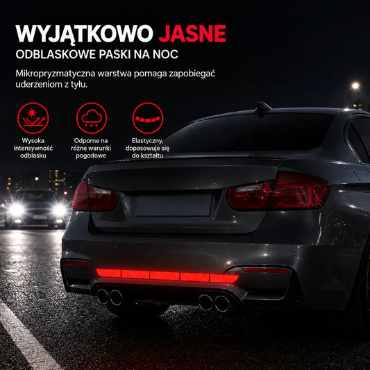 【10 sztuk za jedyne 89 zł】✨🚗 Przyciągają wzrok od pierwszego spojrzenia! Odblaskowe listwy ochronne na zderzak o wysokiej widoczności.