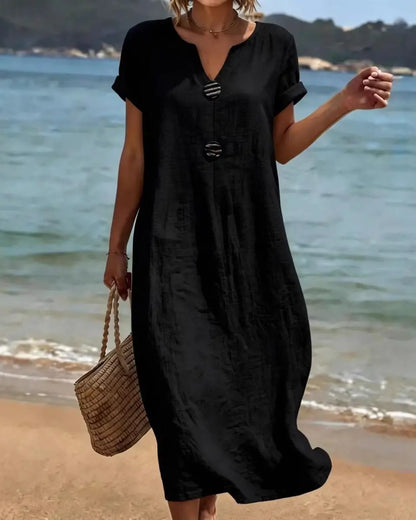 👗Ljetna haljina od lana i pamuka | Široki kroj, laska figuri, lagana i prozračna, elegantna i udobna za nošenje cijeli dan 【S-3XL】