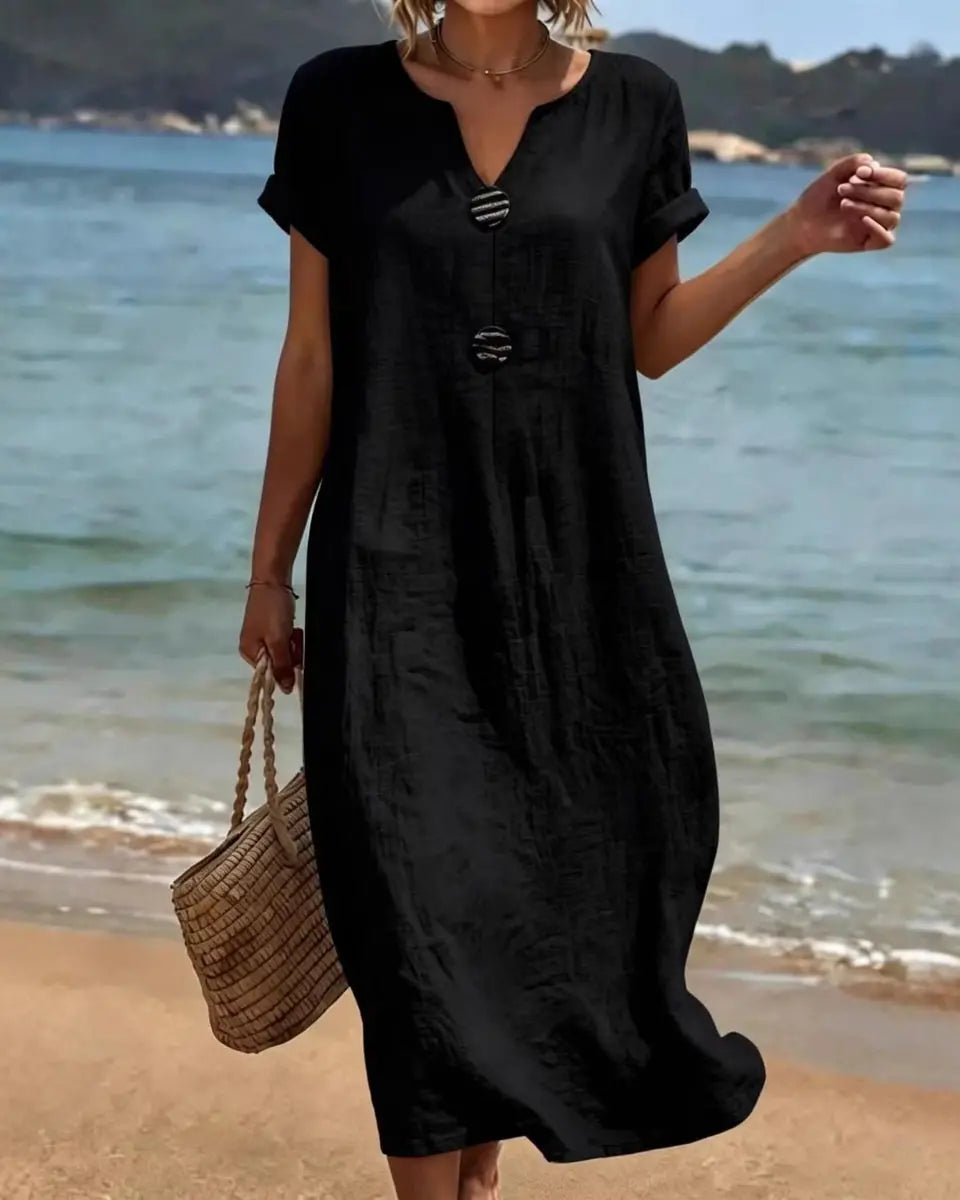 👗Lniana, bawełniana sukienka letnia | Szeroki krój, wyszczuplający, lekki i przewiewny, elegancki i wygodny do noszenia przez cały dzień 【S-3XL】