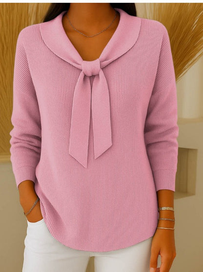 ✨🎀【Polskie zimowe gorące wyprzedaże】Sweter damski w jednolitym kolorze z wiązaniem i długim rękawem, swobodny i luźny【S~5XL】