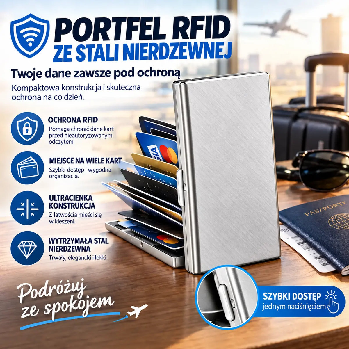 🛡️✨ Metalowy portfel na karty ze stali nierdzewnej z ochroną RFID – portfel na karty odporny na demagnetyzację, mały i poręczny 💳