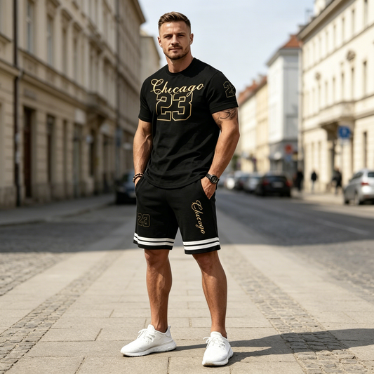 ✨【Płatność przy odbiorze】Męski 2-częściowy letni zestaw sportowy – wygodna koszulka z krótkim rękawem i spodenki na co dzień i do domu