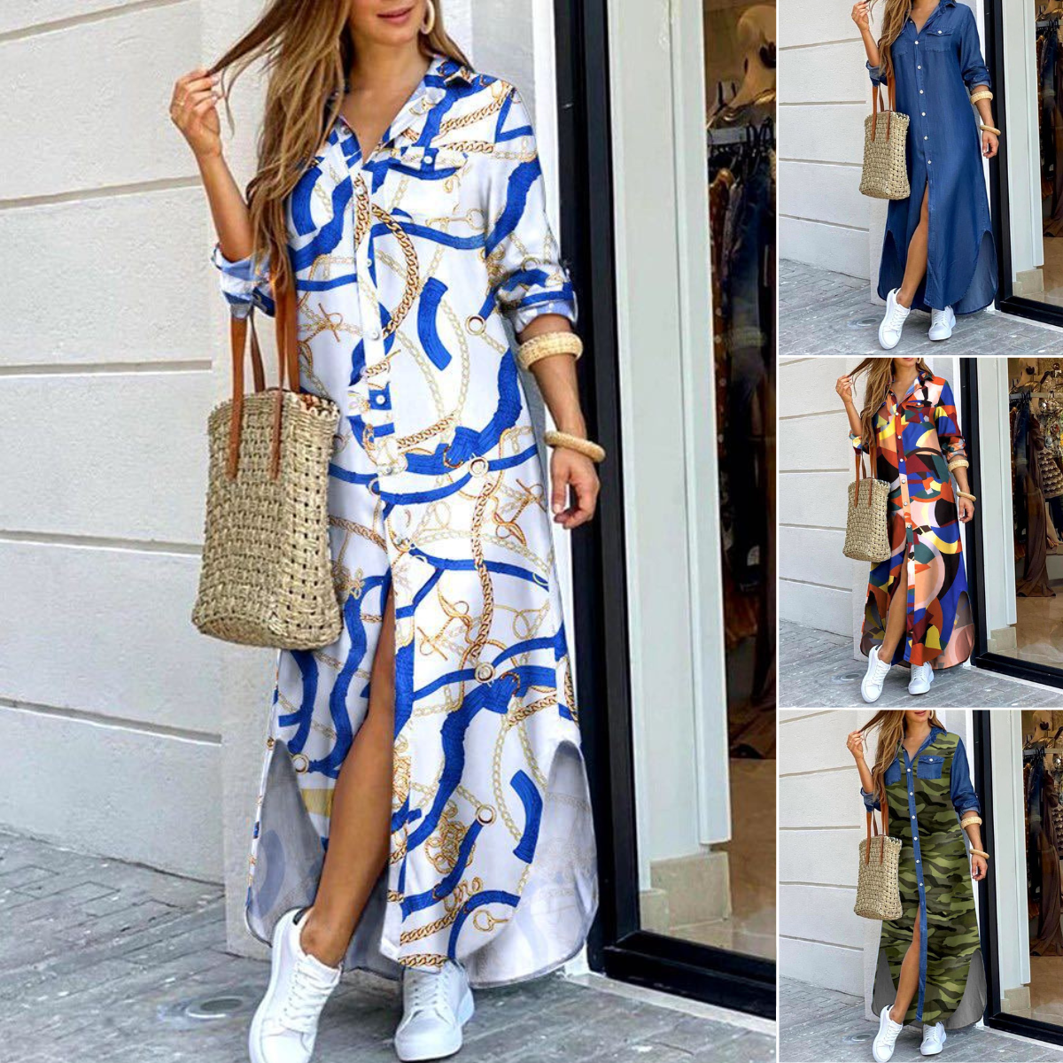 💃💖 【50% отстъпка】🔥Нова модна рокля-риза с дълъг ръкав, дълга рокля, размери S-5XL ✅️Плащане при доставка