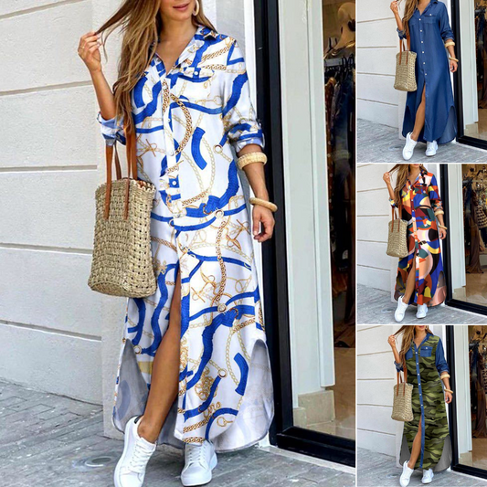 💃💖 【50% отстъпка】🔥Нова модна рокля-риза с дълъг ръкав, дълга рокля, размери S-5XL ✅️Плащане при доставка