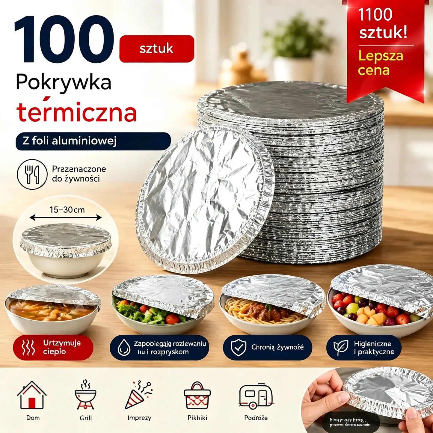 💥【100 szt.】🍎🔥 Izolacyjna folia aluminiowa (do kontaktu z żywnością)