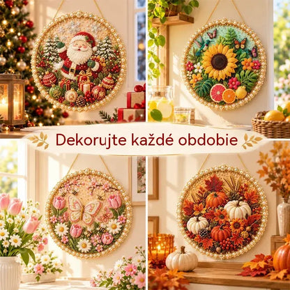 ✨ Súprava na vlastnoručnú výrobu ozdobného venca s korálkami a perlami ⚡ · 3D závesná nástenná dekorácia · 4 sezónne a vianočné motívy 🌟!