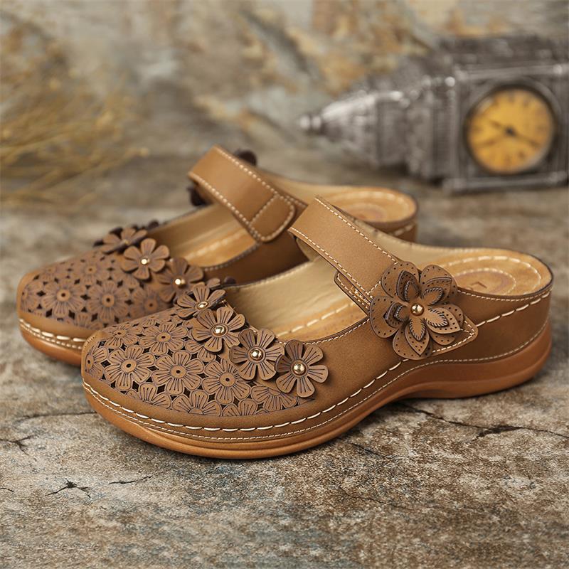 👡【35-43】🙎 Nowe kwiatowe buty jaskiniowe damskie retro płaskie okrągłe palce swobodne kapcie