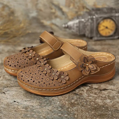 👡【35-43】🙎 Nowe kwiatowe buty jaskiniowe damskie retro płaskie okrągłe palce swobodne kapcie