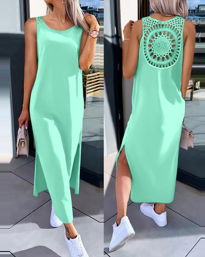 💟👗【S-XXL】Čipkana ljetna haljina bez rukava s prorezima sa strane
